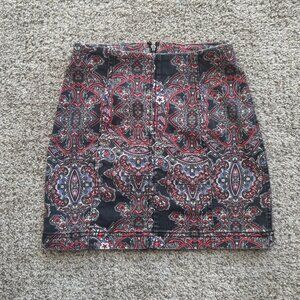 Free People Paisley Bodycon Mini Skirt Size 0 Vintage Bold Print Boho